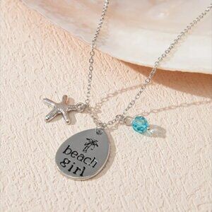 BEACH GIRL SILVER CHARM FASHION NECKLACE NEW